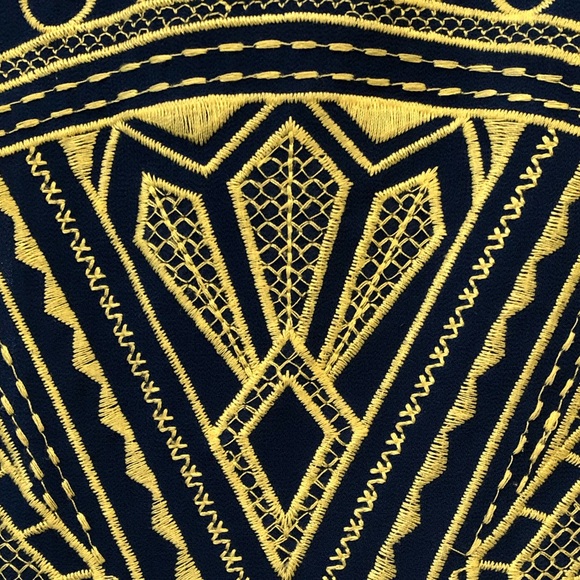 Ya Los Angeles Blue and Chartreuse Embroidered Aztec Top - Picture 5 of 7